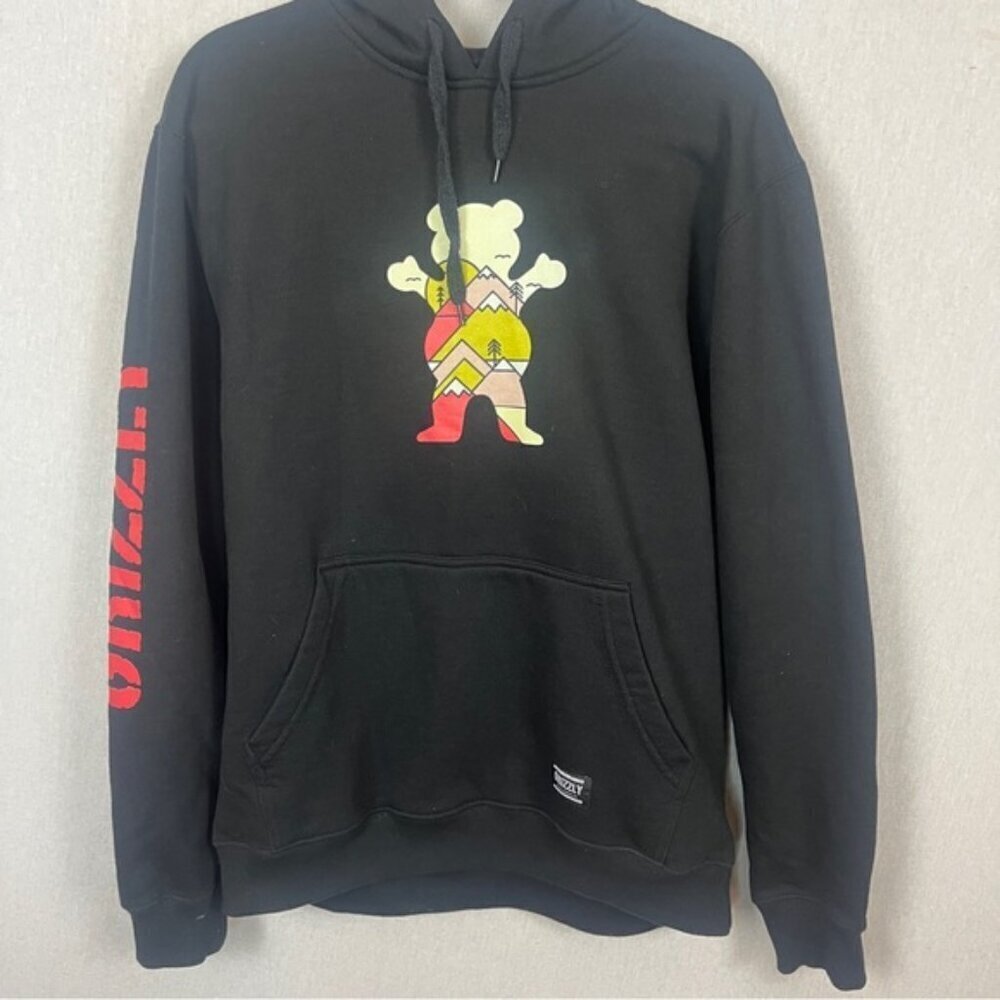 Grizzly Griptape Mountain Belt Bear Graphic Hoodie Sweatshirt Men's L 25.5ptp